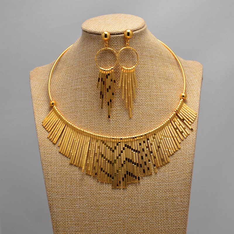 Dubai wedding Gold Color jewelry sets dubai women Women African Necklace Earrings Party Wedding Bridal Accessories Bride Gift