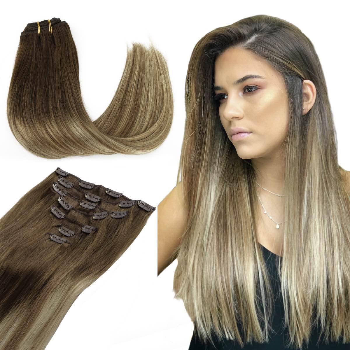 Remy Straight Hair Clip In Human Hair Extensions Full Head Clip In Hairpiece 100% Real Natural Balayage Human Hair Clip On 120G