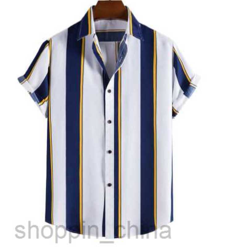 Men's Casual Shirts Men's short sleeved shirt, summer new fashionable color contrast striped single breasted lapel shirt tops