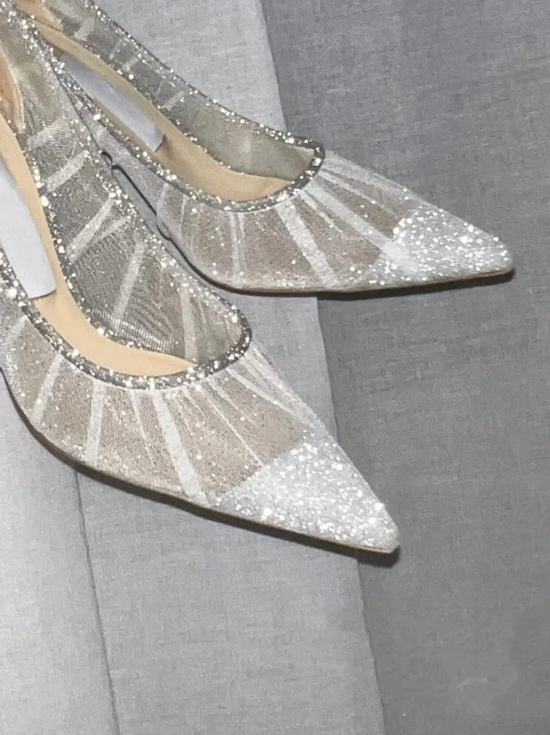 2024 Spring Autumn European and American New Pointed Toe Women's High Heels Shallow Mouth StilettoHeel Crystal Banquet Shoes