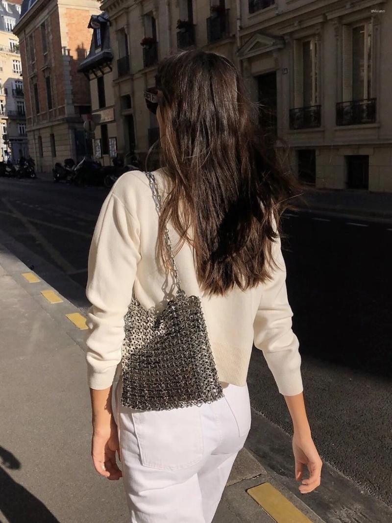 Totes Women Woven Handbag Metal Sequins Chain Evening Bag Hollow Out Purse Clutch Female Travel Holiday Shoulder