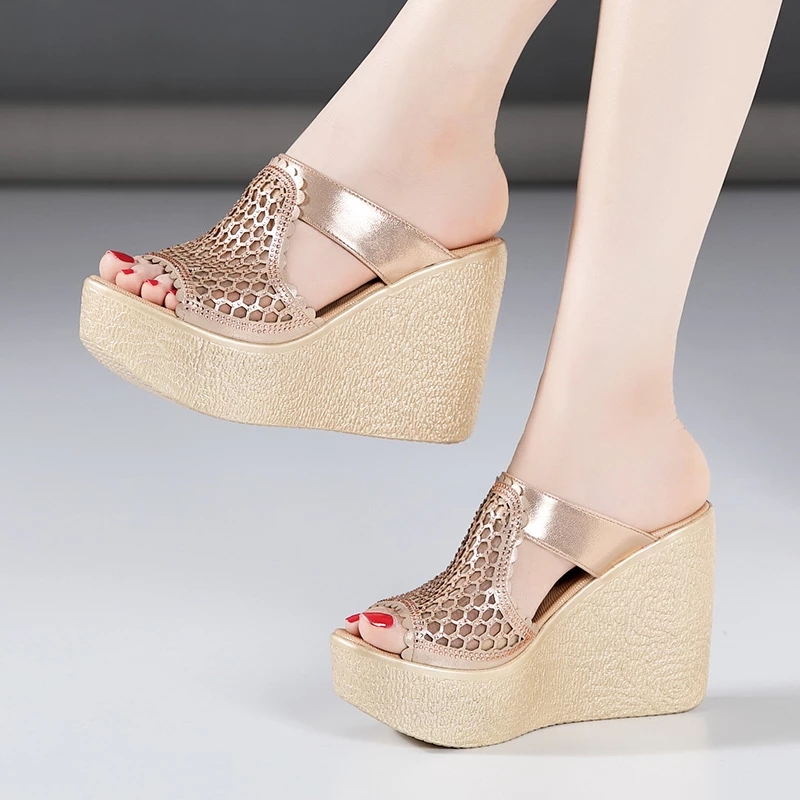 Women's High Heel Sandals Peep Toe Mesh Lace Wedge Heels Stylish Summer Shoes for Comfort and Breathability