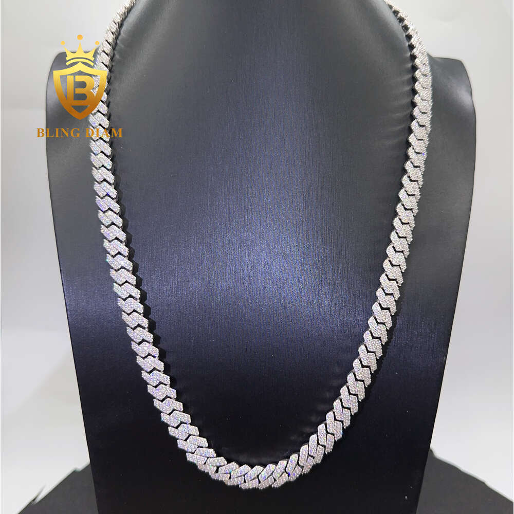 10mm Iced Out Miami Hip Hop Chain Necklace 925 Sterling Silver Vvs Moissanite Cuban Link Chain for Men Women