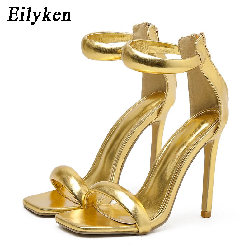 Eilyken Summer Silver Gold Peep Toe High Heel Sandals Sexy Buckle Strap Ankle-Wrap Ladies Club Women Stripper Shoes 240615