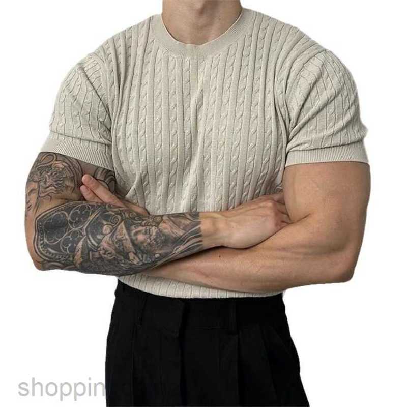 Men's T Shirts Summer thin Fried Dough Twists round neck knitwear short sleeved men loose fashion versatile elastic t-shirt design sense of minor
