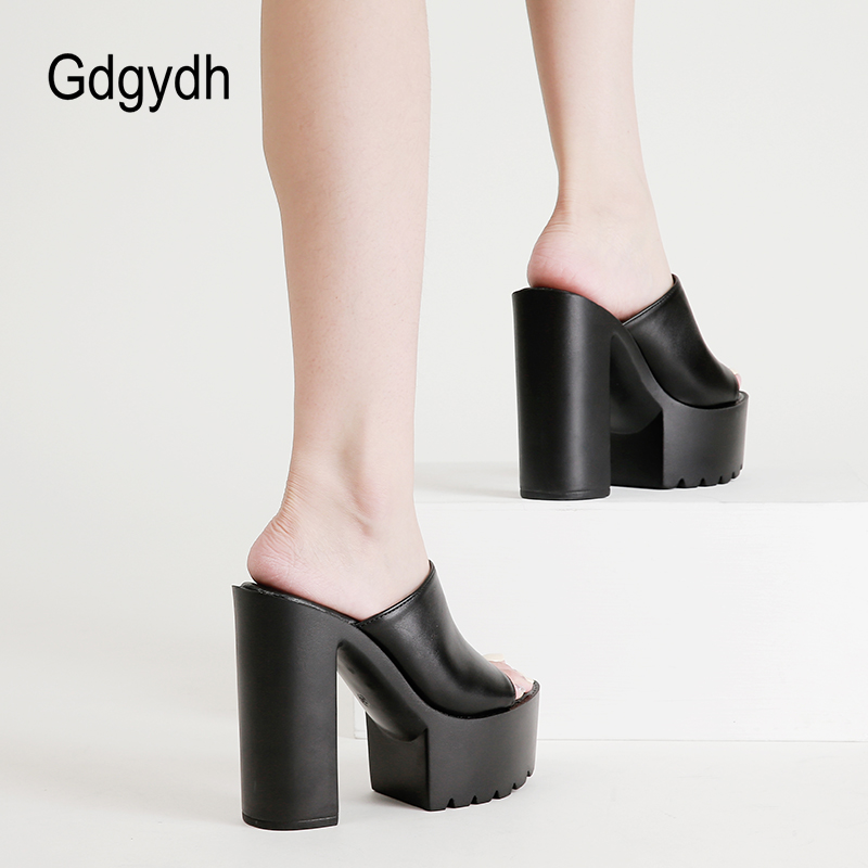 Square Heel Platform Mules Women Outdoor Slippers Peep Toe Slip On Sandals Shoes Slingbacks Black White Great Quality