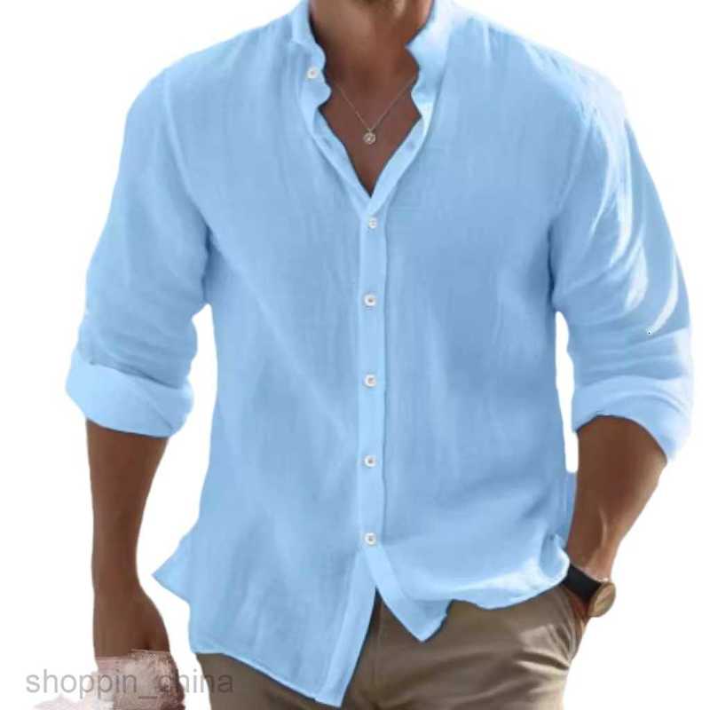 Men's T Shirts Men's linen button up shirt summer beach shirt long sleeved plain collar spring and summer casual daily clothing tees tops