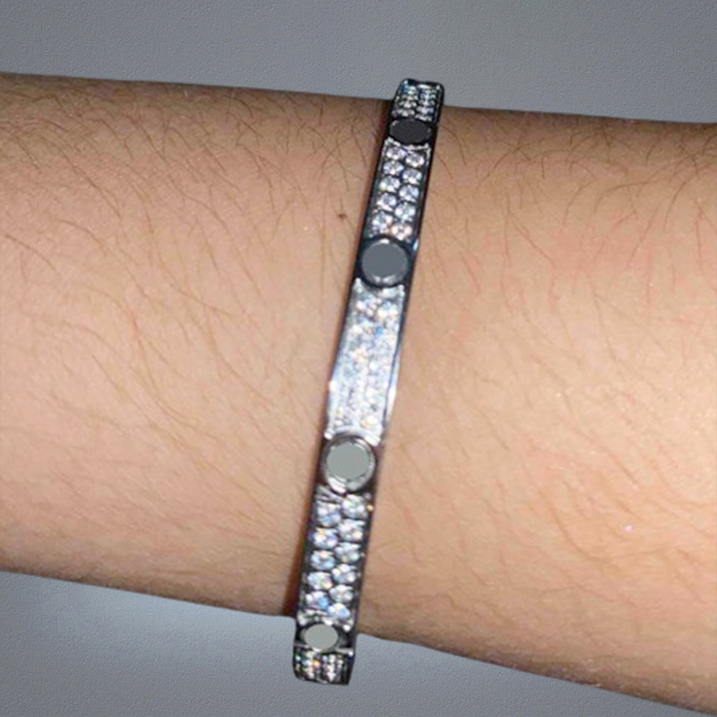 Fashion Full Diamond Bangle Stainless Steel Open Cuff Bracelet for Women Men Two Row Stone Bangles 3 Colour Selct Gold Silver Rosy