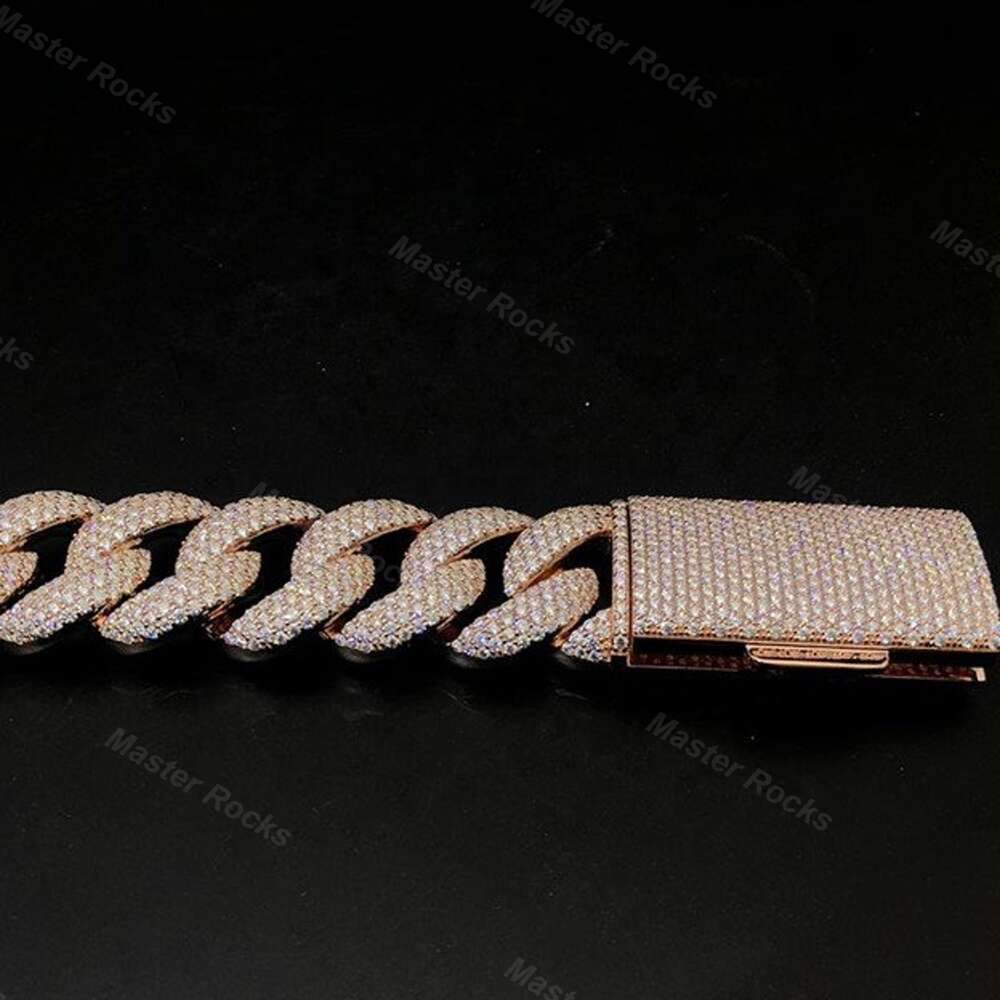 Hip Hop 20mm Moissanite Iced Out Dia Sier 4 Rows Miami Necklace Cuban k Chain