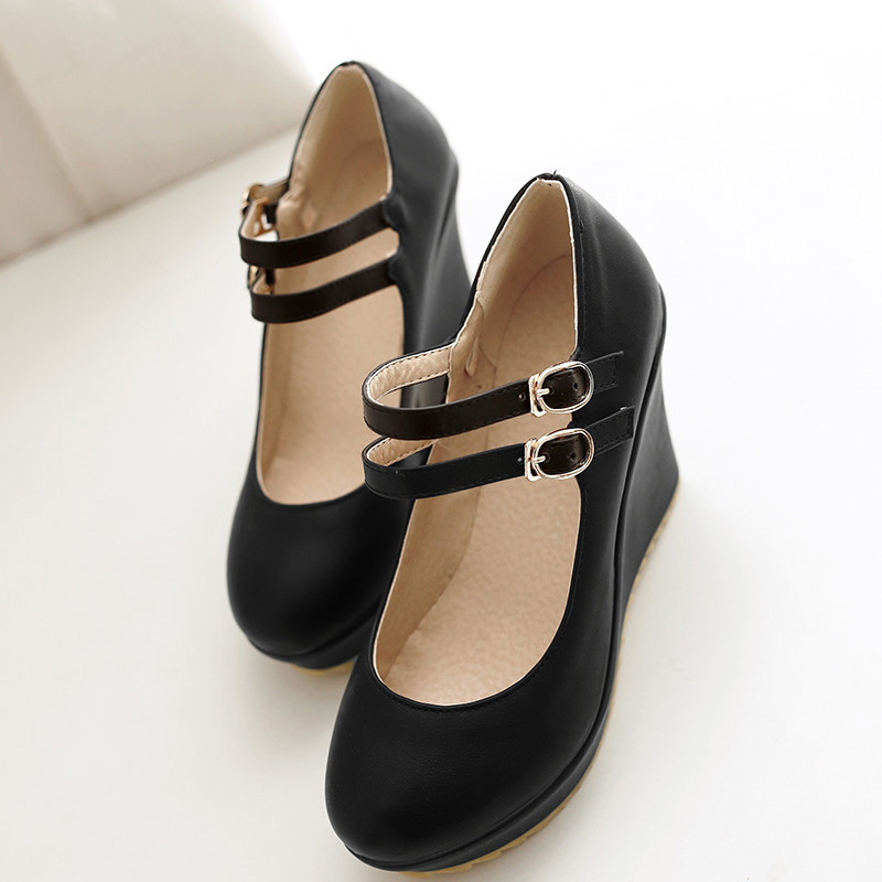 Casual Wedge Shoes For Women Classic Black Nude White Wedges Heeled Elegant Ankle Straps OL Office Wedding Shoes Lady