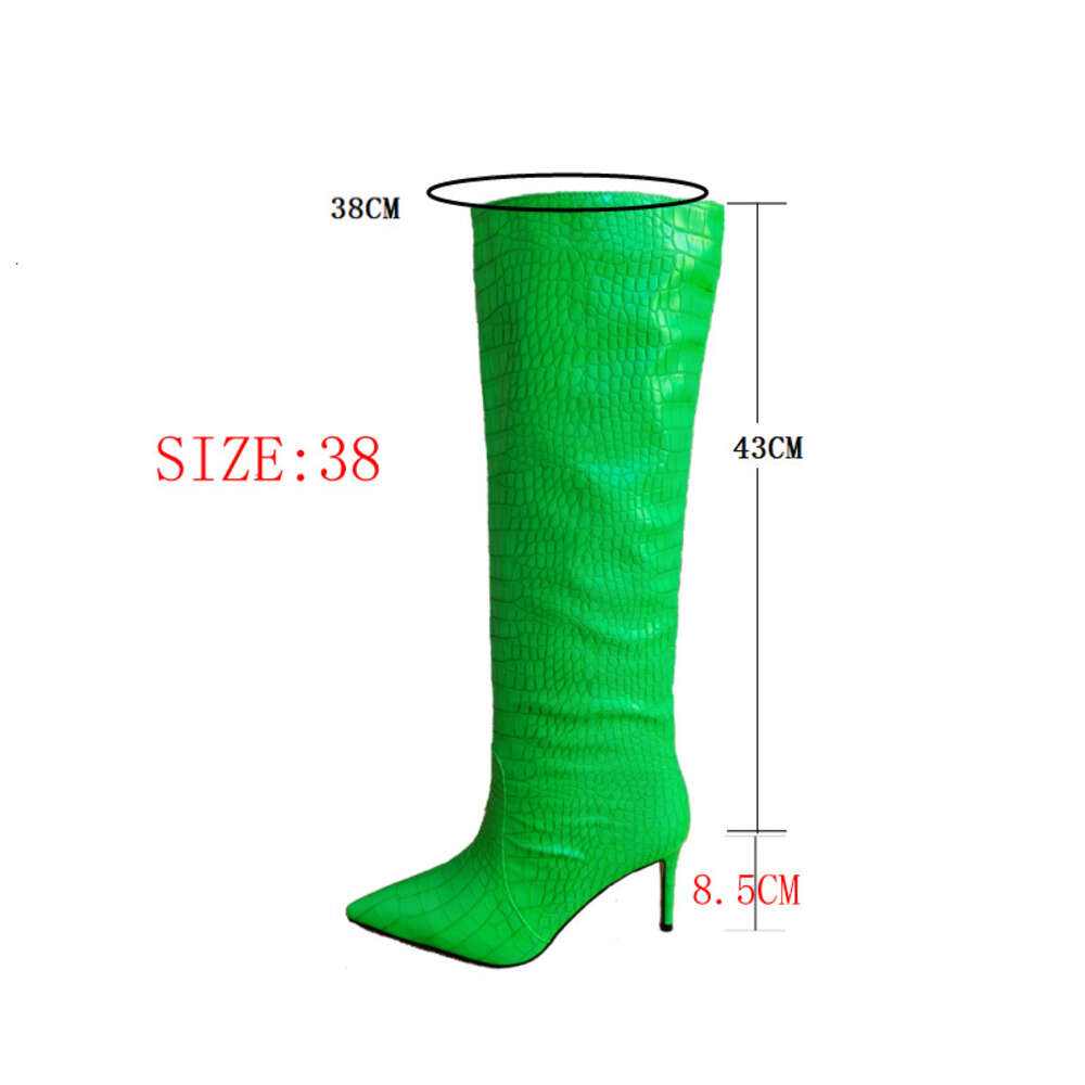 Plus Size 43 Women Sexy Crocodile Pattern Knee High Boots 2022 New Autumn Winter High-Heel Pointed Toe Women's Shoes Green Black
