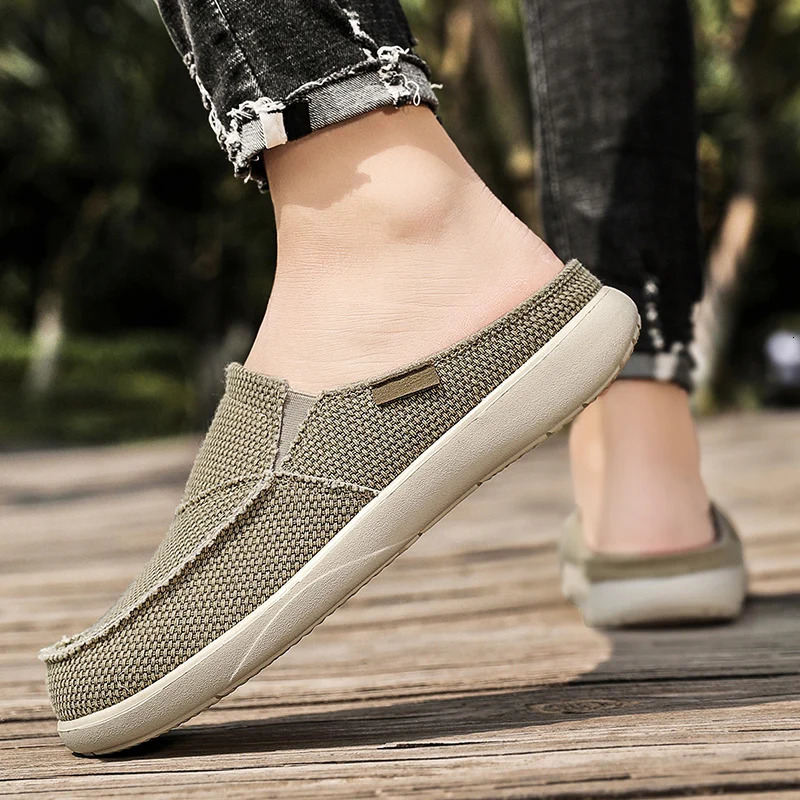 Summer Casual Shoes Fashion Cowboy Half Slide Breathable Canvas Soft Sole Lightweight Walking Shoes Vulcanized Shoes 240611