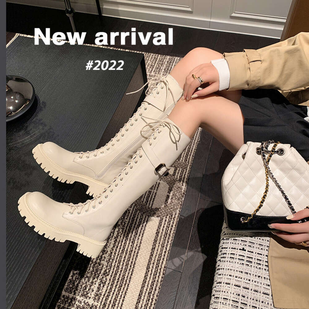 KHOU Fashion Knee-High Women New High-Quality Leather Lace-Up Platform Street All-Match Martin Knight Boots