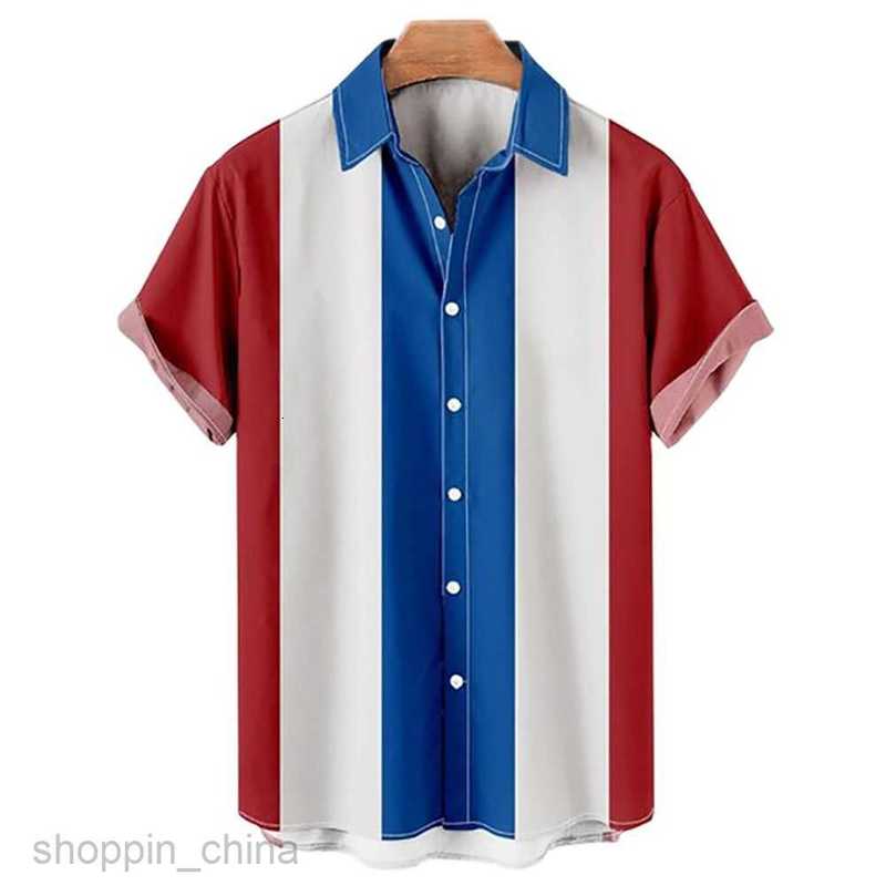 Men's Casual Shirts Men's Hawaii Short sleeved Shirt Men's 3D Digital Printed Striped Shirt Colorful Large 5XL tops