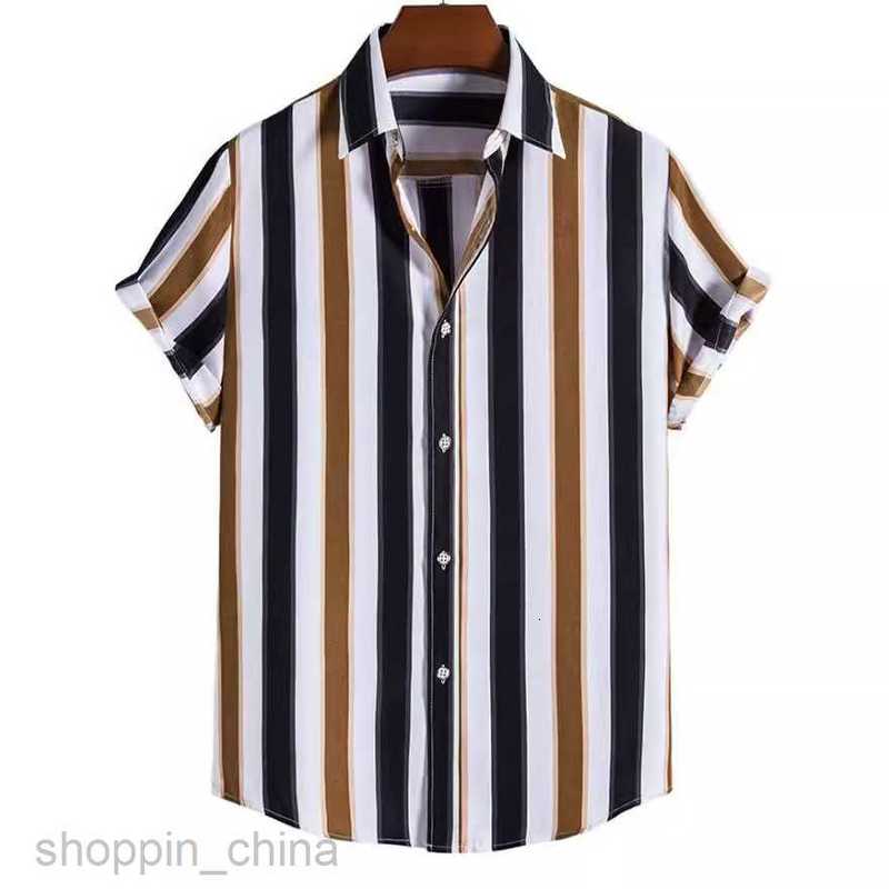 Men's Casual Shirts Direct new male loose oversized striped short sleeved shirt digital printed top tops