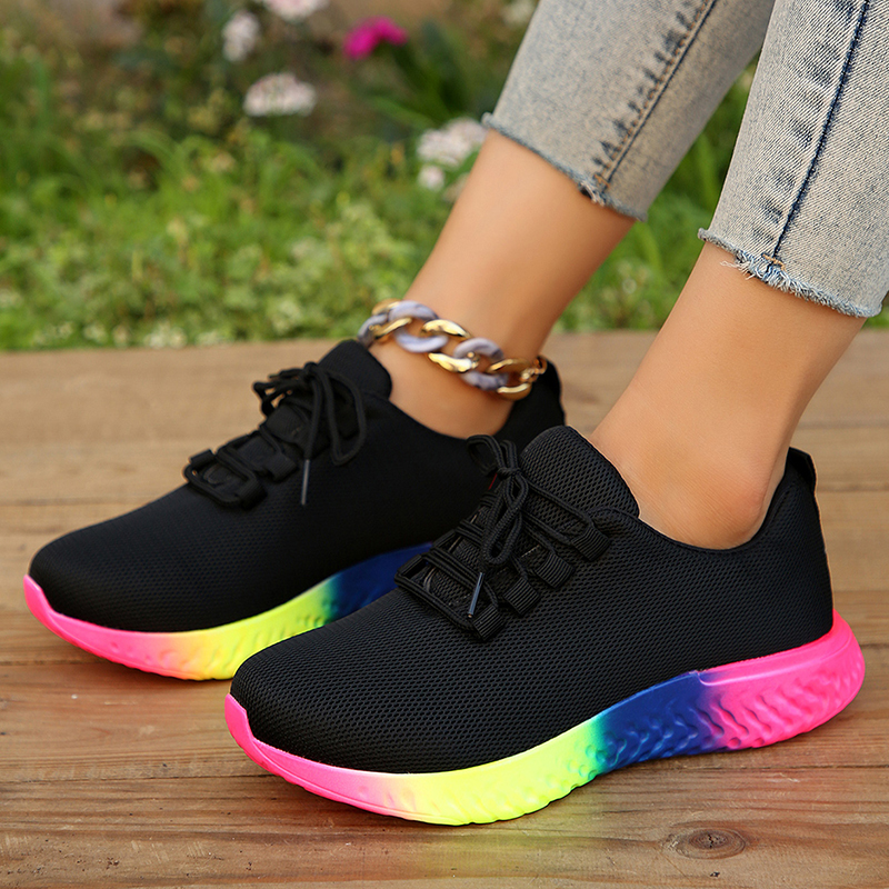 43 Plus Size Rainbow Sole Sneakers Women's Breathable Mesh Platform Sports Shoes 4