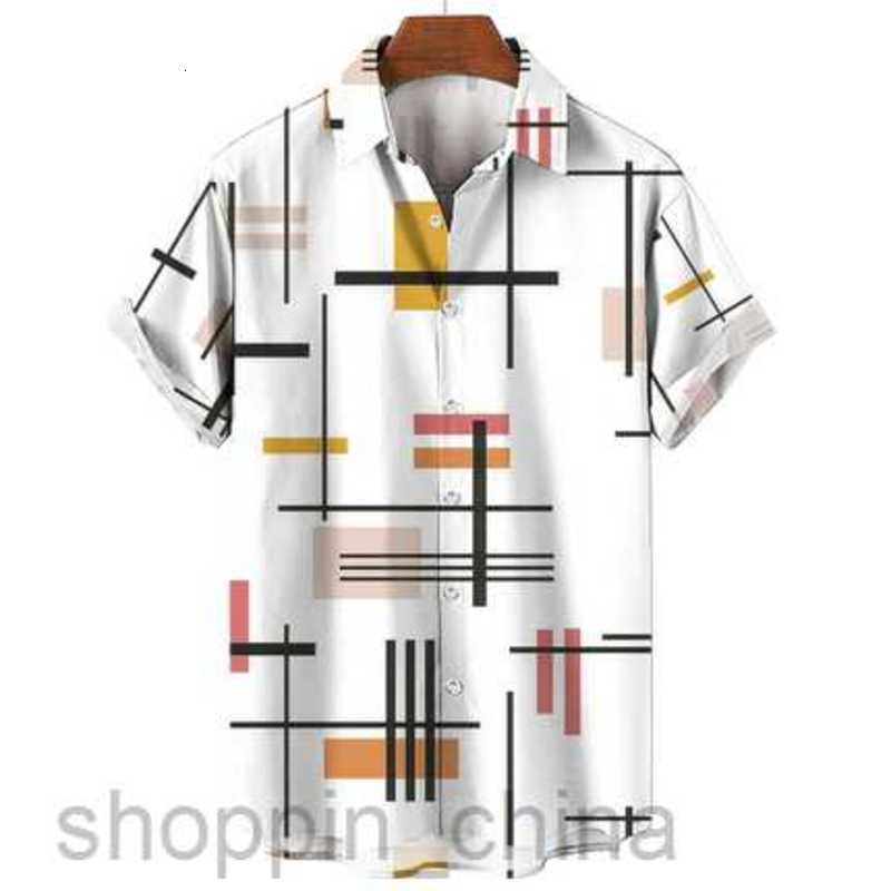 Men's Casual Shirts New men's shirt 3D digital printing short sleeved lapel striped shirt men's short cardigan top tops