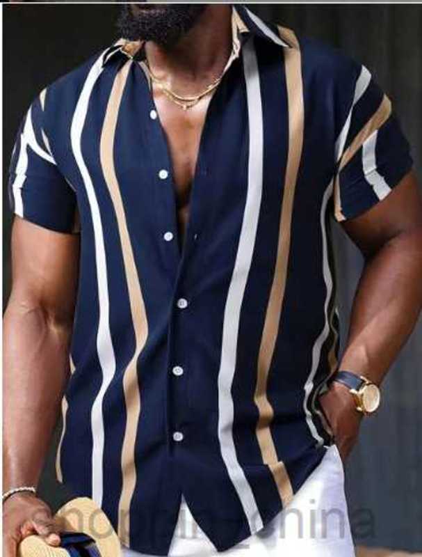 Men's Casual Shirts New men's striped short sleeved shirt top size fashionable loose collar printed shirt tops
