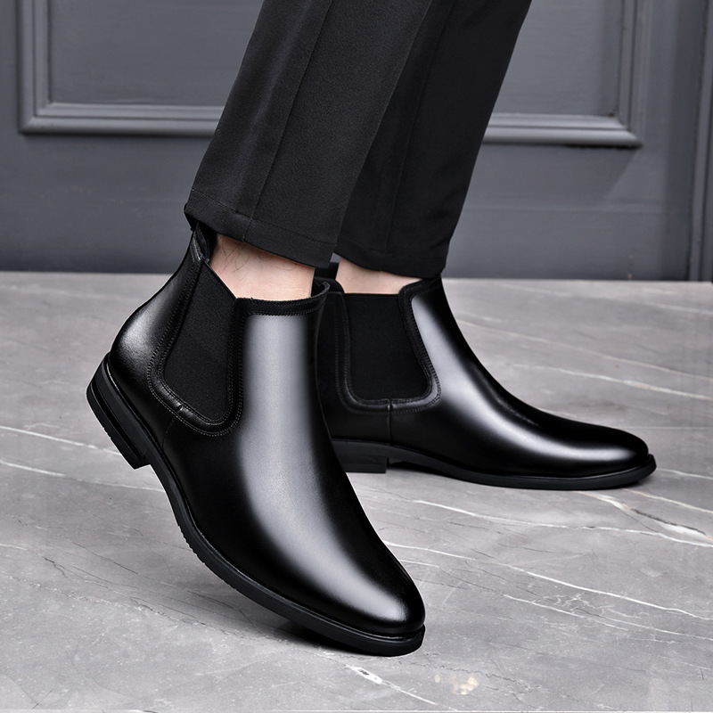 Big Size Chelsea Boots Man Genuine Leather Autumn Winter Men's Pointed Toe British Style Suit Shoes High Top Ankle Boots for Men