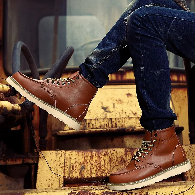 Winter Warm Men Snow Boots Leather with Fur Mens Handmade Waterproonkle Noslip High Top Male Work Shoes 240611