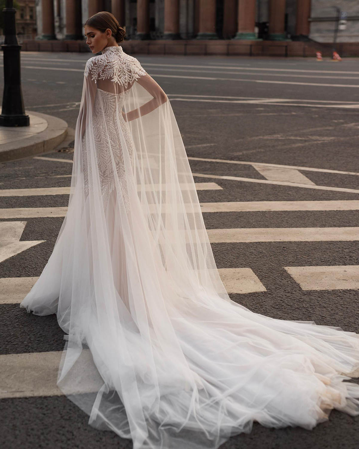 Fashion Mermaid Bridal Gowns Beading Sequins Wedding Dress With Cape Strapless Custom Made Sleeveless Sweep Train Vestido De Novia 0219