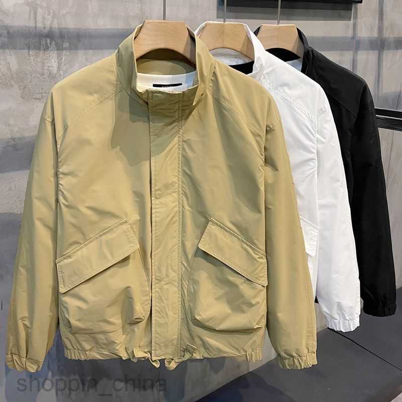 Men's Jackets Coats Spring and Autumn Man New Versatile Solid Color Rush Coat Slim Fit Stand up Neck Jacket Casual Trendy Pi Shuai Long sleeved C