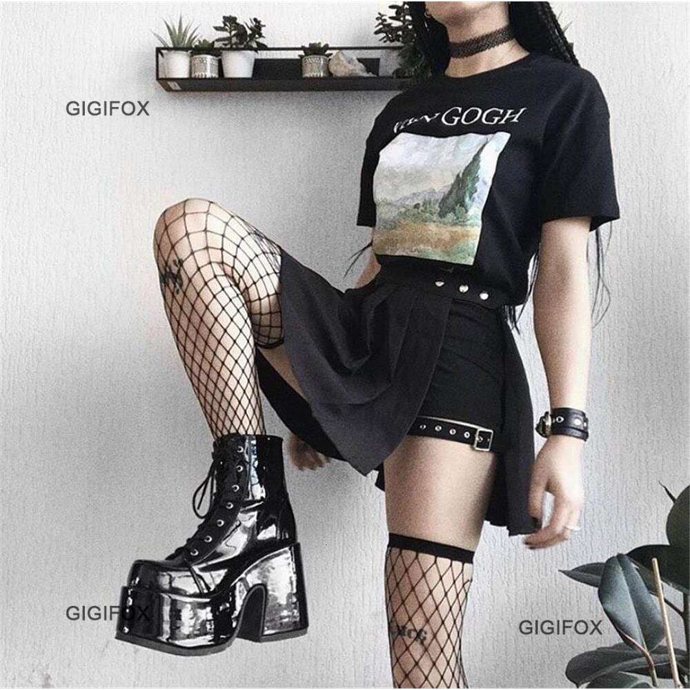 GIGIFOX Platform Ankle For Women Lace Up Fashion Combat Goth Gothic Punk Style 2024 Winter Short Boots Shoes Brand