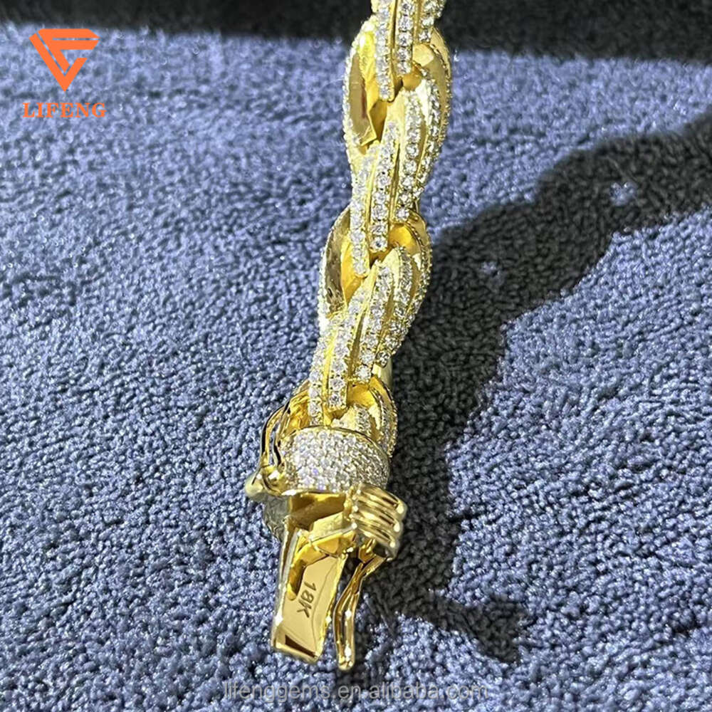 Best Selling Hip Hop Jewelry Ice Out Diamond S925 Vvs Moissanite 10mm Twist Rope Chain Miami Cuban Link Chain Men Necklace