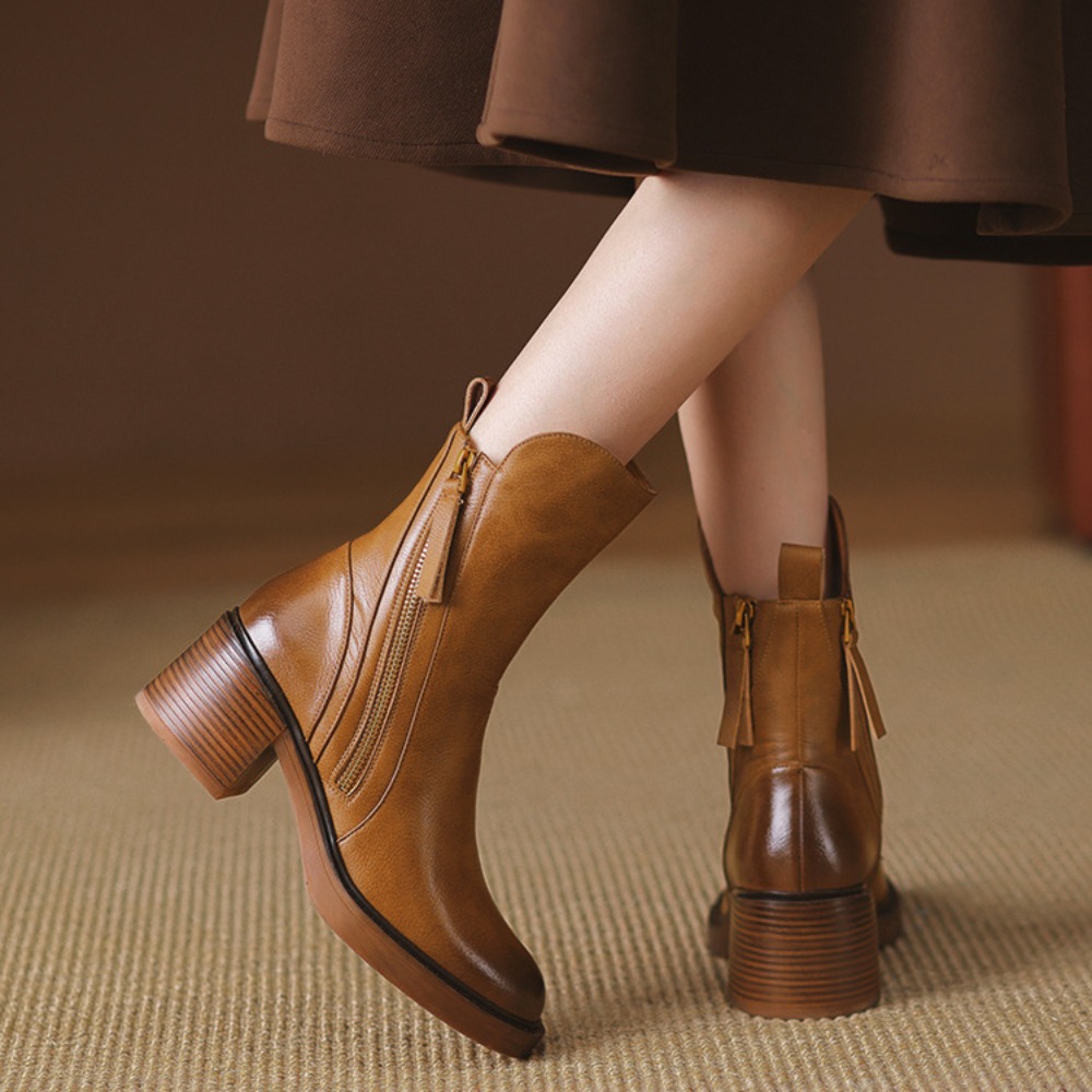 Ankle Boots for Women Chelsea Boots Autumn Thick Heel Brown Short Boot Women Leather Boots Brown Platform Shoes Botas De Mujer