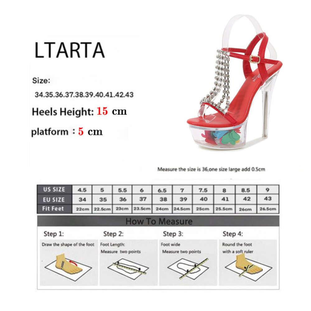 LTARTA Women's Shoes Stiletto Nightclub 15Cm High Heels Rhinestone Sandals Flower Root Crystal Sole 190 Series 5Cm Platform LFD