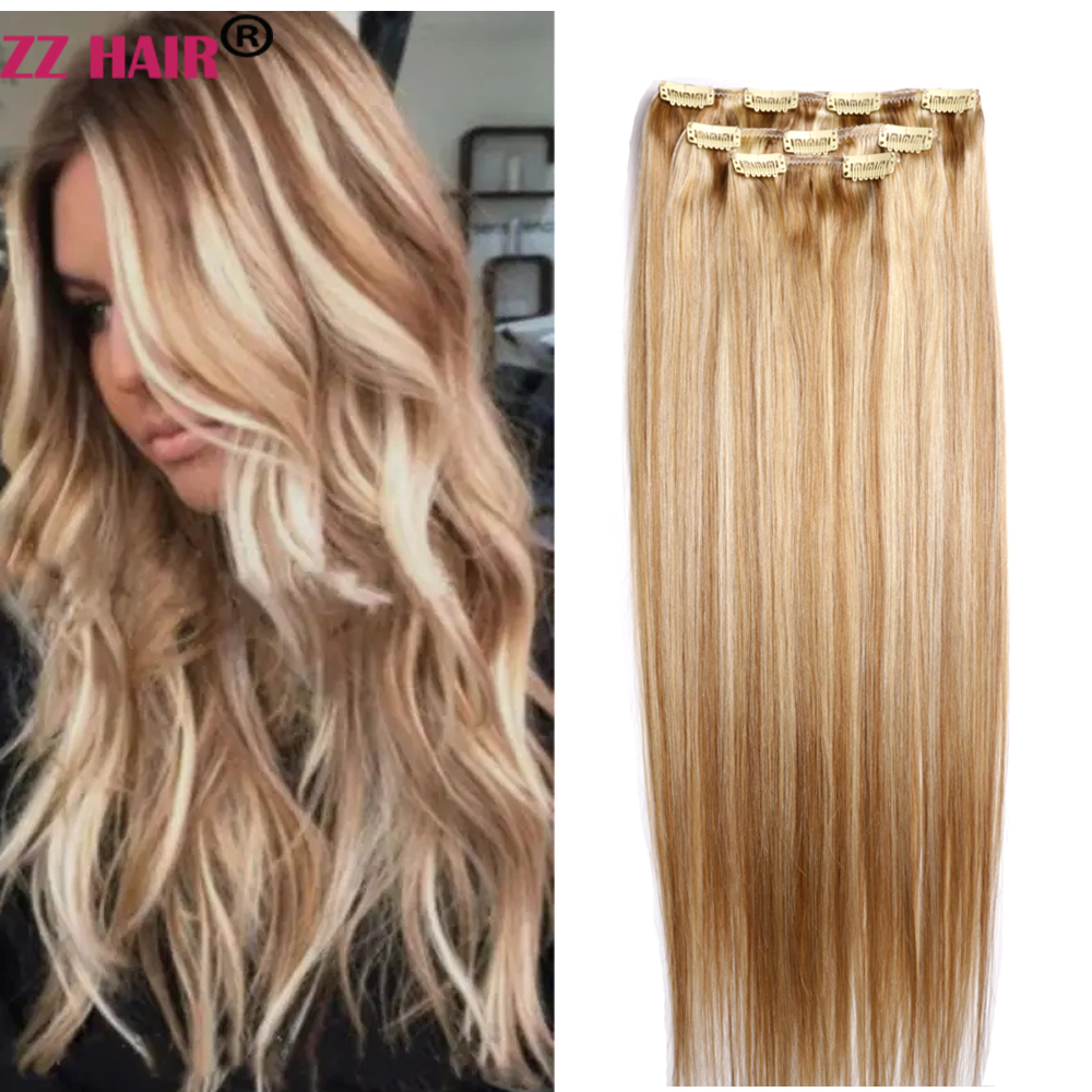 ZZHAIR 100% Human Remy Hair Extensions 16"-24" 100g-200g 3pcs Set 1x20cm 1x15cm 1x10cm Clips-in Three Pieces Natural Straight