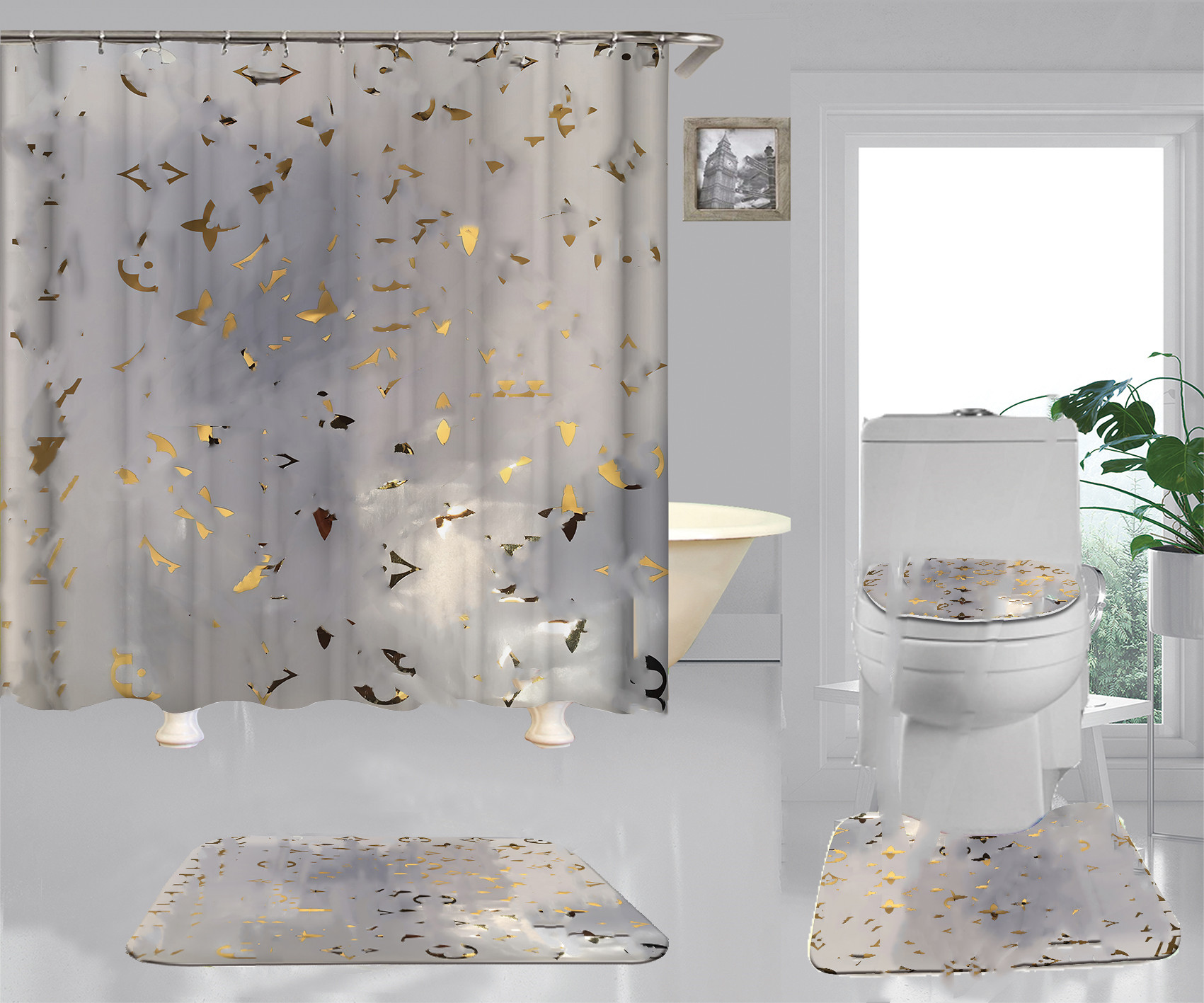 Fashion Bathroom Curtain Polyester Printed Shower Curtain Flowers and Plants Thickened Waterproof Shower Curtain Bathroom Bathroom Partitions