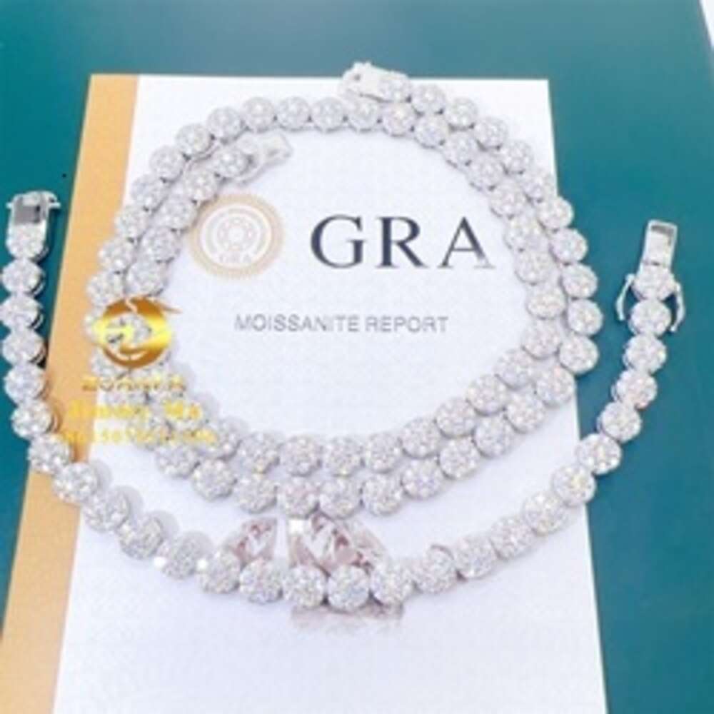 New Arrivals Gar Certificates Pass Dia Tester Hip Hop Iced Out Flawless Moissanite Cluster Tennis Chain Set Man