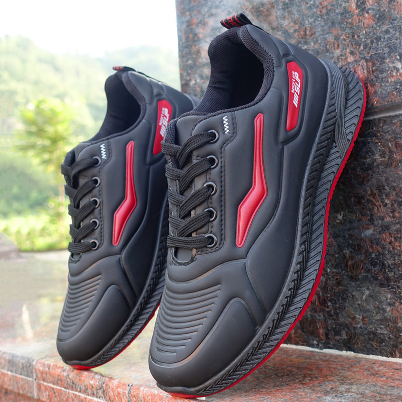 Spring Autumn Sneakers Leather Waterproof Sports Men's Casual Thick Rubber Soles Wear-resistant Black Work Shoes 4 ca170