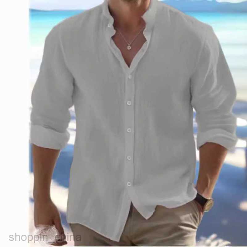 Men's T Shirts Men's linen button up shirt summer beach shirt long sleeved plain collar spring and summer casual daily clothing tees tops