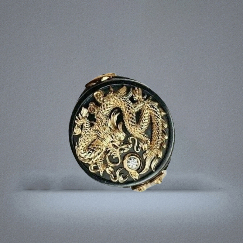 Vintage Men039s 18K Gold Two Tone 14k Black Gold Plated Diamond Dragon Pattern Rings Personality Punk Ring Jewelry size 714