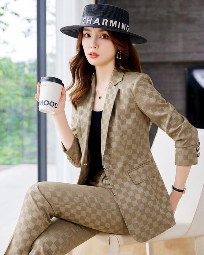High quality plaid designer women suit business luxury womens blazer jacket coat woman