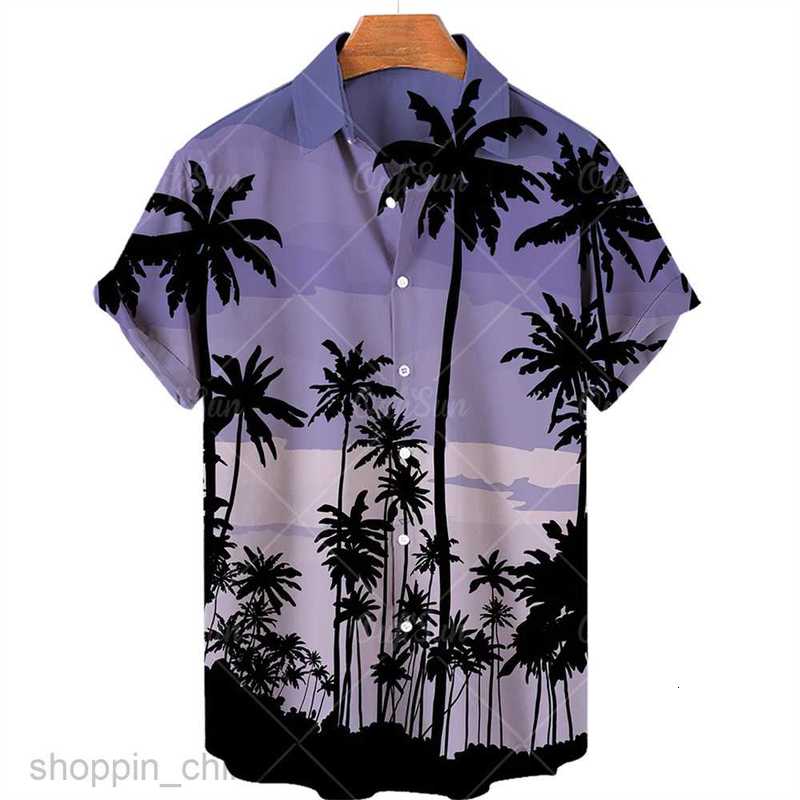 Men's Casual Shirts New Men's Short sleeved Shirt Large Size 3D Digital Red Tree Print Summer Shirt tops