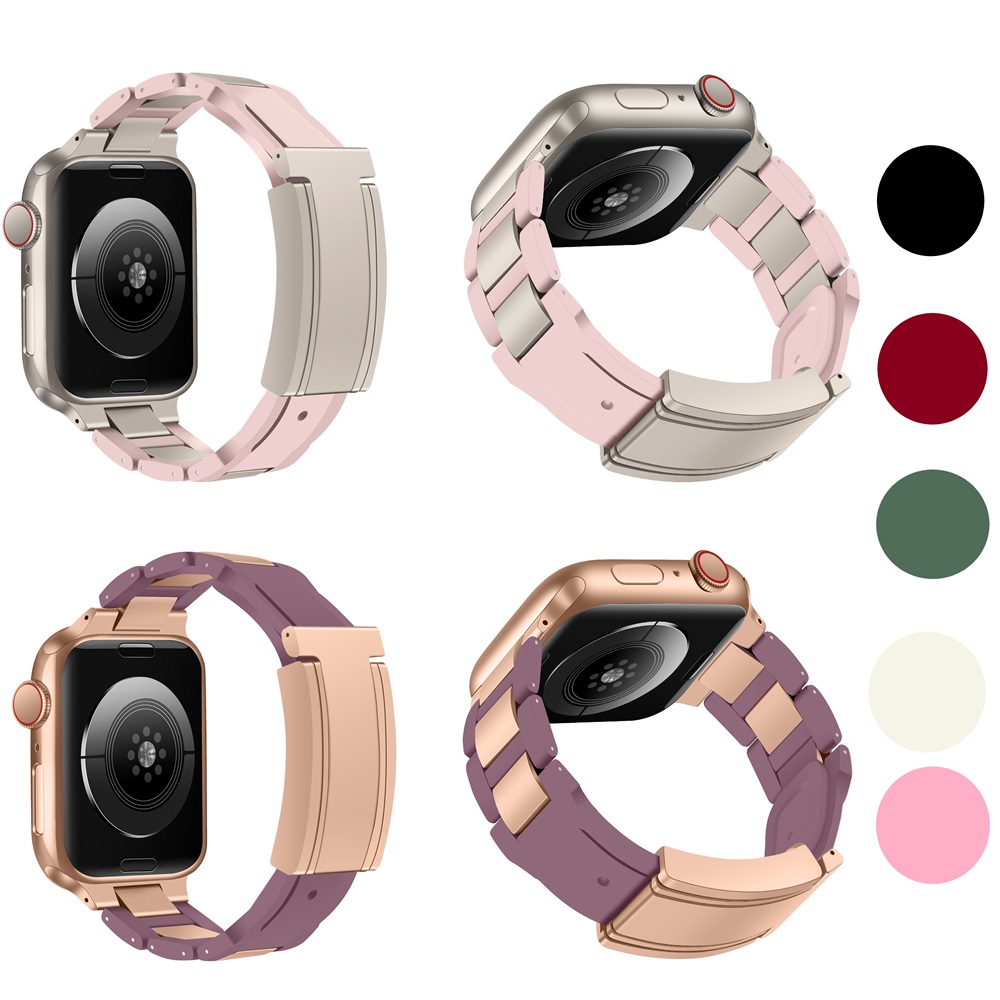 Magnetic Watch Bands for Apple Watch Straps Stainless Steel Rubber iwatch Luxury Bracelets for iwatch 10 Ultra 9 8 7 6 5 4 3 2 1 SE Double Color iwatch Watchbands Correas