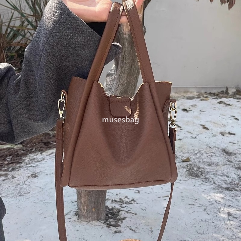 Retro Soft Noodle Vegetable Basket Bag Women's New Fashion Autumn and Winter Korean Little Tote Bag Versatile Crossbody Bag One Shoulder Bucket B