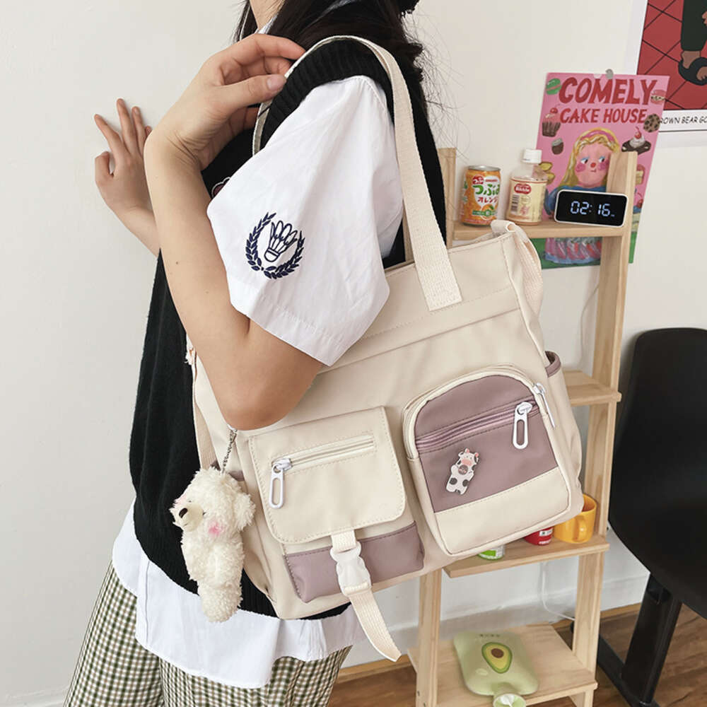 version Korean of ulzzang college antique sensei style, artistic and versatile girl student color contrast large capacity shoulder bag H6.12#19 ddmyth