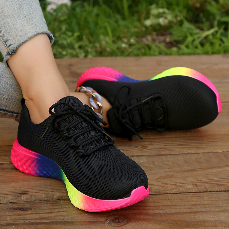 43 Plus Size Rainbow Sole Sneakers Women's Breathable Mesh Platform Sports Shoes 4