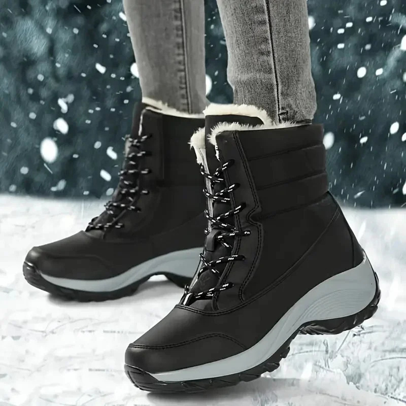Womens boots winter platform heel snow shoes Wamen trend fur warm ankle boots womens plush winter waterproof shoes 240611