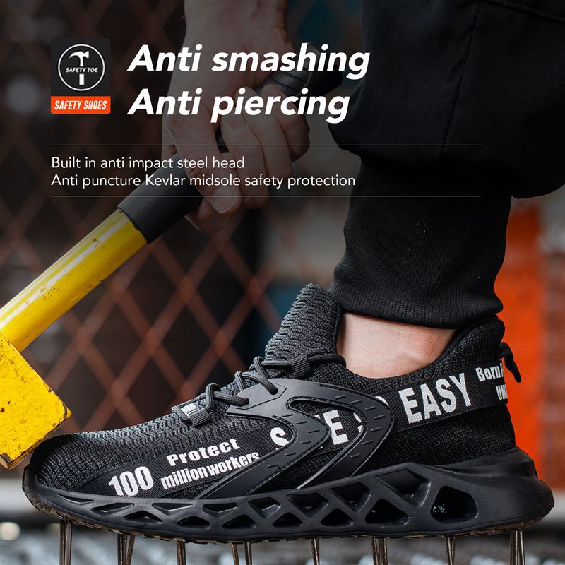 Safety New Men Breathable Light New Work Sneakers Steel Toe Anti-smash Anti-puncture Indestructible Shoes Large Size 50