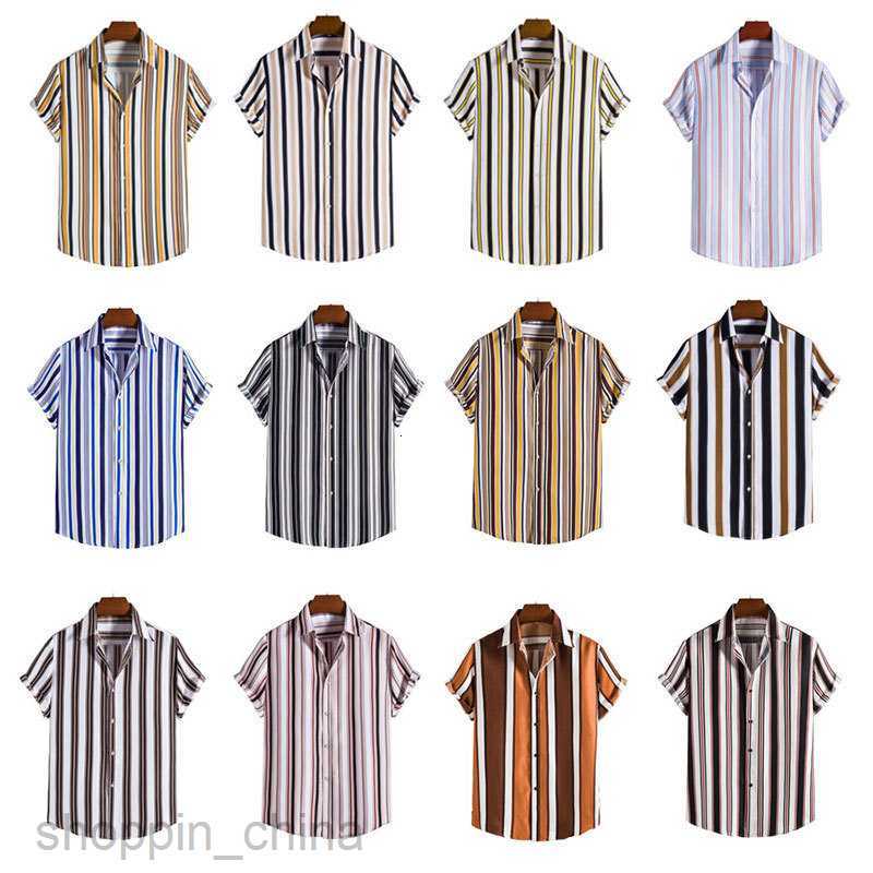 Men's Casual Shirts Direct new male loose oversized striped short sleeved shirt digital printed top tops
