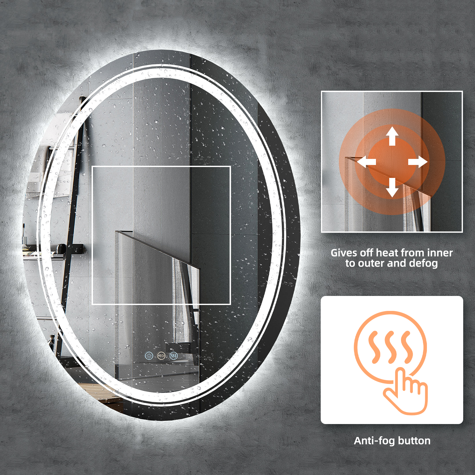 700x500mm LED Oval Mirror Anti-Fog Dimmable Illuminated Vanity Mirror Backlit Wall Mounted Bathroom Mirror with 3 Color Lights Bathroom Mirror