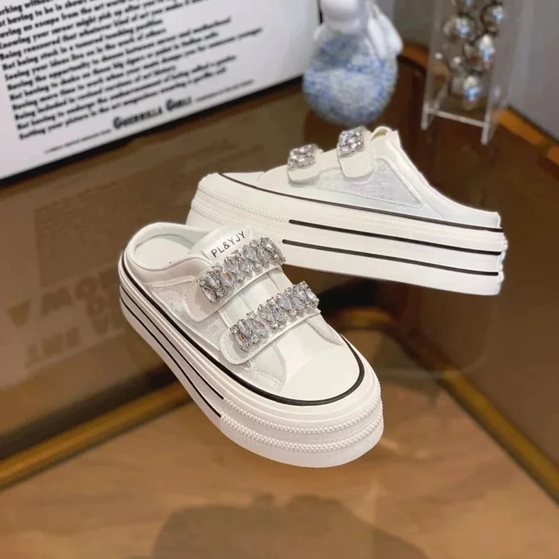 Crystal Platform Womens Slippers Flat Shoes Sports Shoes 2024 Dresigner Summer Leisure Mule Walking Drone Zapatos Comfortable Sports Shoes 240611