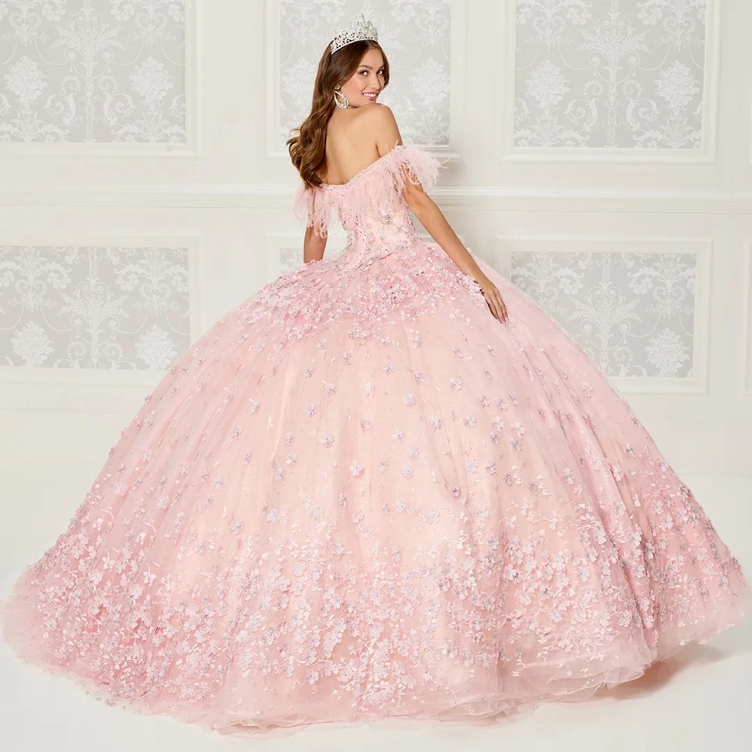 Lilac Mexican Quinceanera Dresses Ball Gown Sweetheart Sparkly Floral Feather Puffy Charro Sweet 16 Dresses 15 Anos