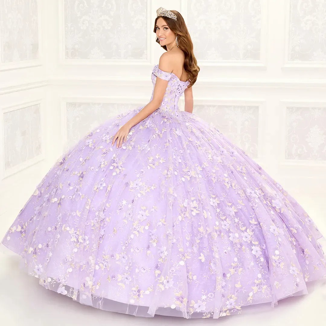 Lilac Mexican Quinceanera Dresses Ball Gown Off The Shoulder Appliques Lace Puffy Charro Sweet 16 Dresses 15 Anos