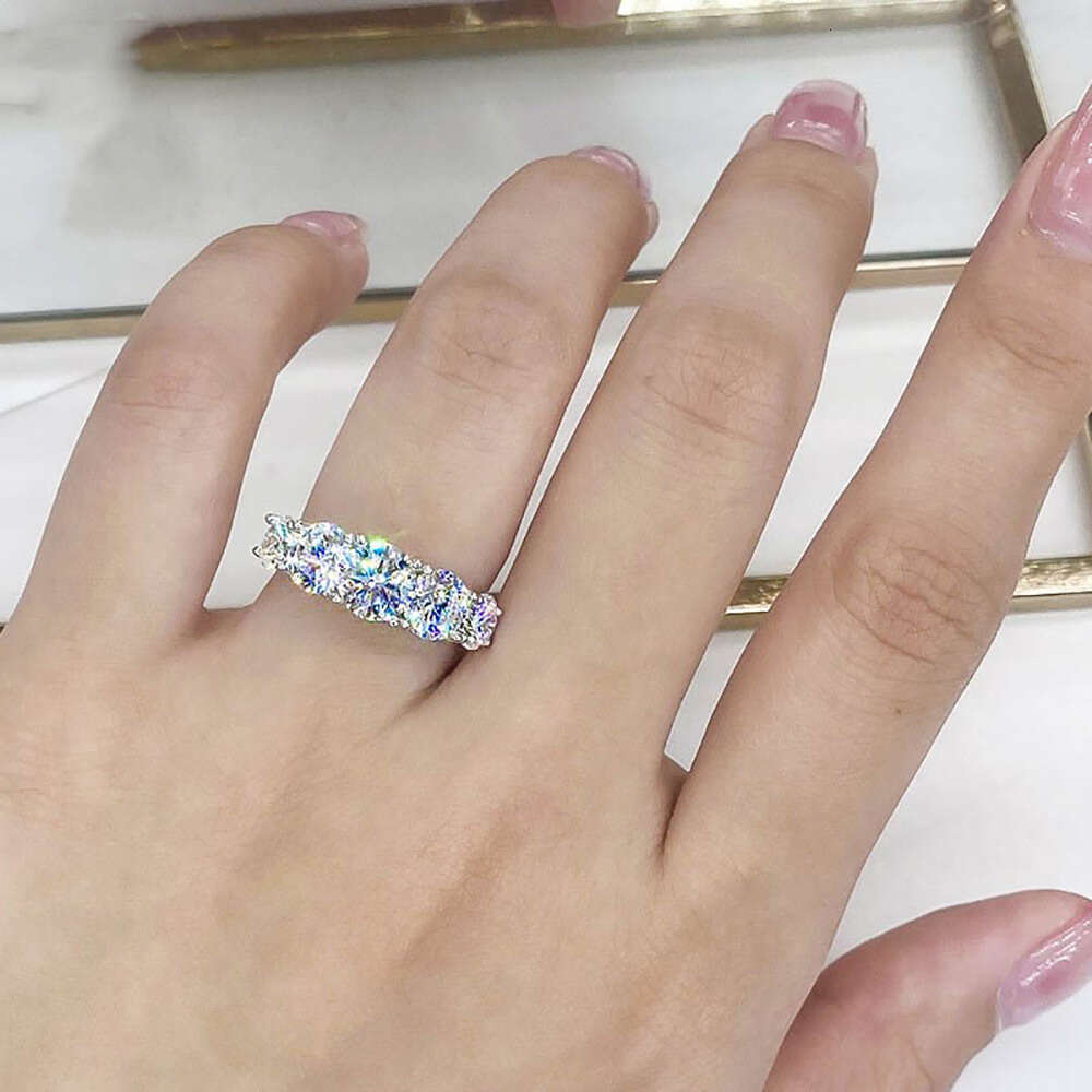 5 Stones 3.6cttw Full Moissanite Rings for Women S Sterling Sier Row Ring Plate Sparkling Dia Wedding Bands Jewelry